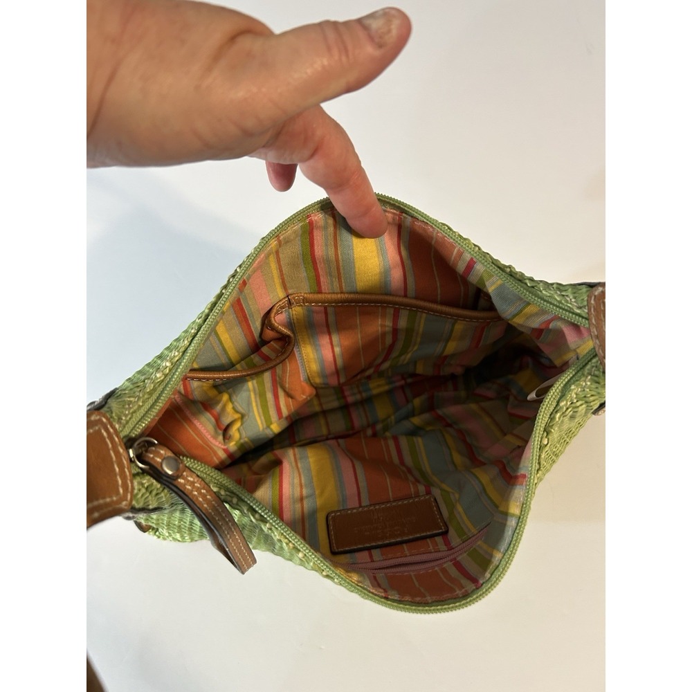 VTG Fossil Genuine Classic‎ Green Woven Rattan Shoulder Purse w/ leather accents - Picture 3 of 5